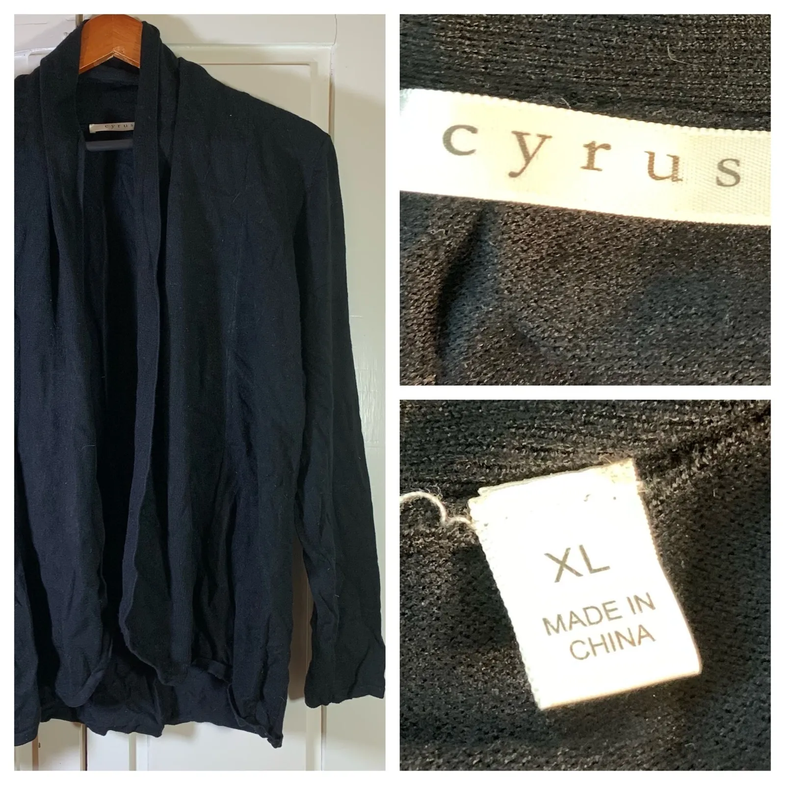 Cyrus Black Waterfall Cardigan Sweater Knit XL Lagenlook cozy modest staple - Image 11
