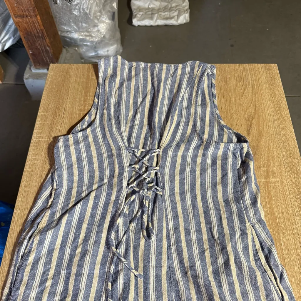 Old Navy Blue & White Striped Sleeveless Button-Down MIDI Length Dress Linen M - Image 7