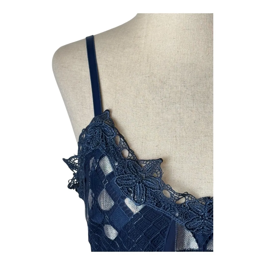 Foxiedox Dress Women Medium Blue Silver Lace Bravo Zulu Midi Party Cocktail - Image 5