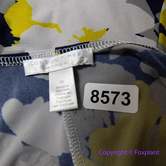 London Times floral three quarter sleeve‎ ruched middle V neck dress size 2X - Image 10