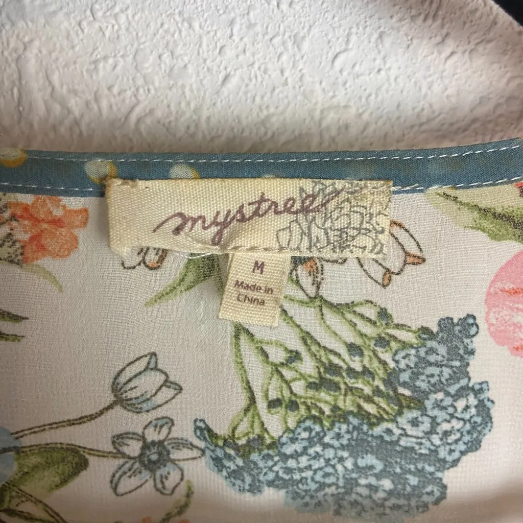 Mystree Size M Kimono Duster Longlined Floral Polka Dots Open Front Boho Hippie - Image 5