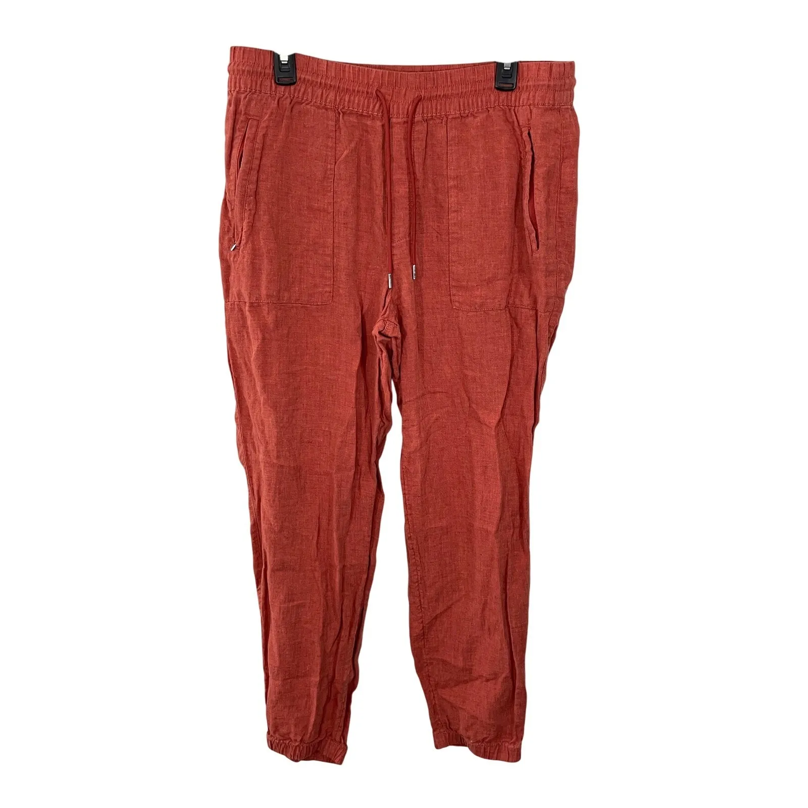 Athleta Retreat Orange 100% Linen Jogger Pants Elastic Waist Drawstring Size 12 - Image 3