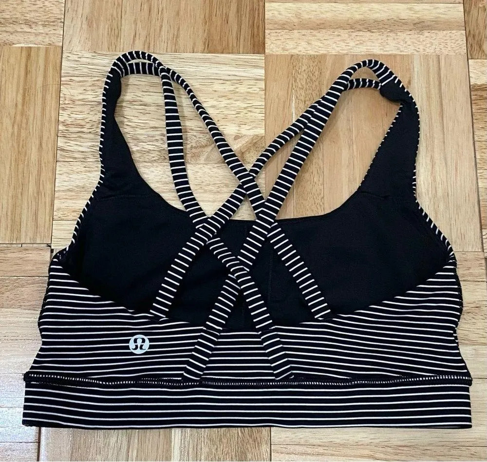 LULULEMON Energy Bra Long Line in Mod Stripe Black & White Size 4 - Image 6
