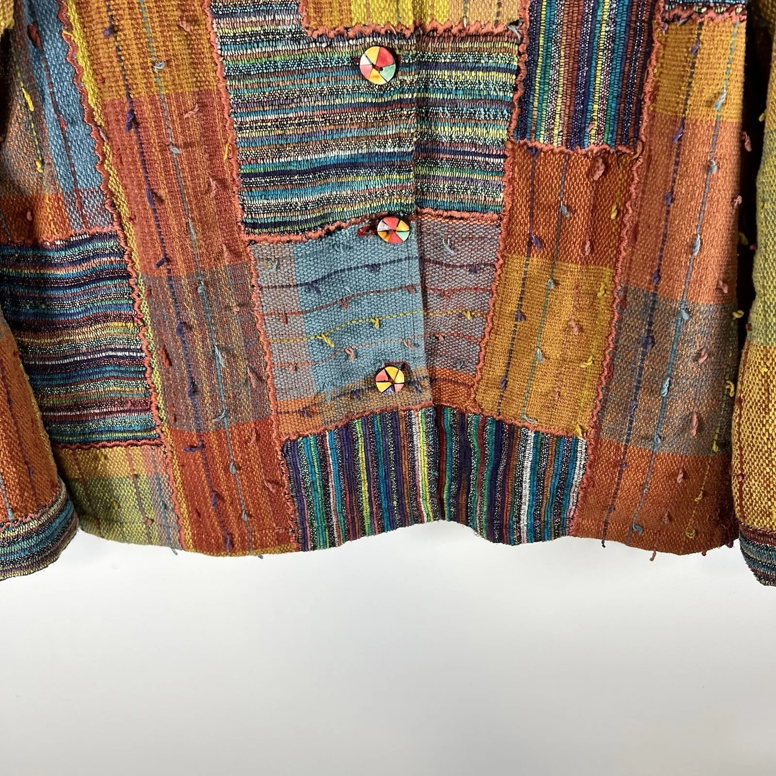 TRAVEL SMITH PATCHWORK ARTSY BOHO JACKET BUTTON DOWN Women's Size Large Colorful - Image 3