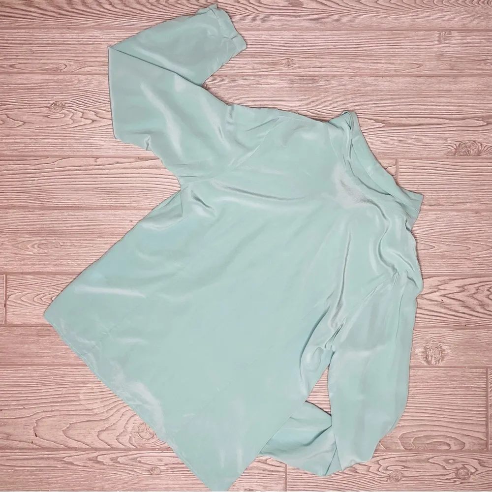 Pendleton silk blue tie collar long sleeve button front shirt blouse size 16 - Image 4