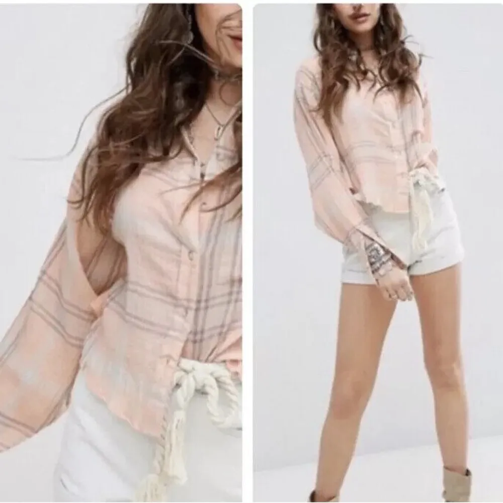 Free People Paradise Garden Women’s Top Pink Gray Striped Size XS Dolman Sleeve - Image 2