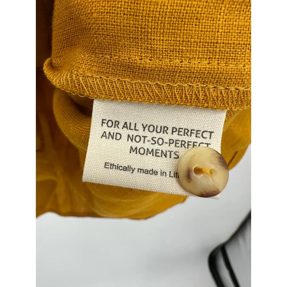 Offon Classic cut linen pocket Button Front Shirt L/XL Boxy Collar 3/4 Sleeve Yellow Size L - Image 8