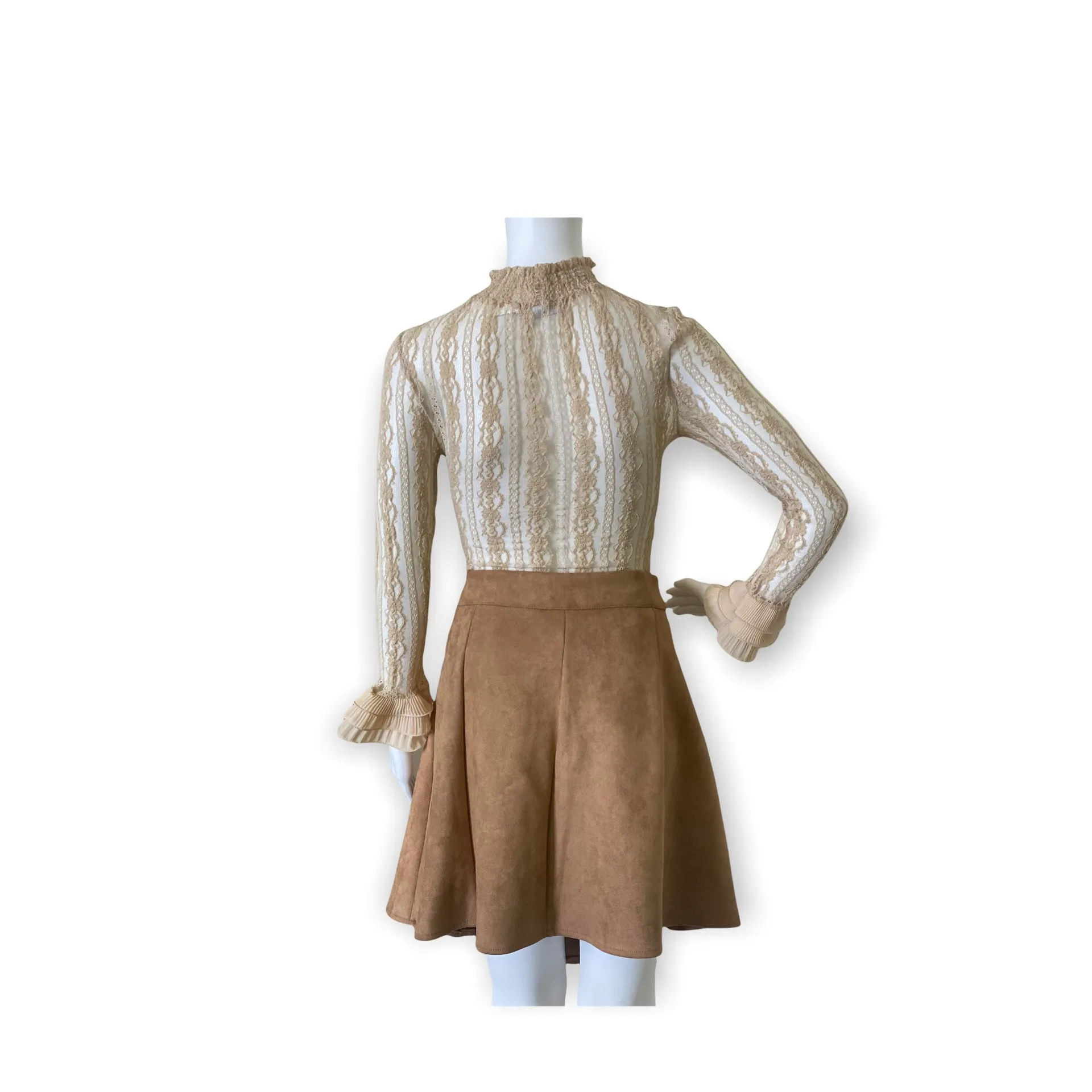 Fuinloth Faux Suede High Wasit Mini Skirt Tan Size XL - Image 6