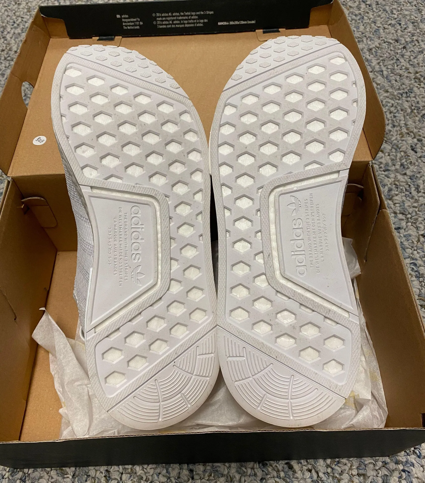 Adidas White NMDs with Gold siding - Image 6