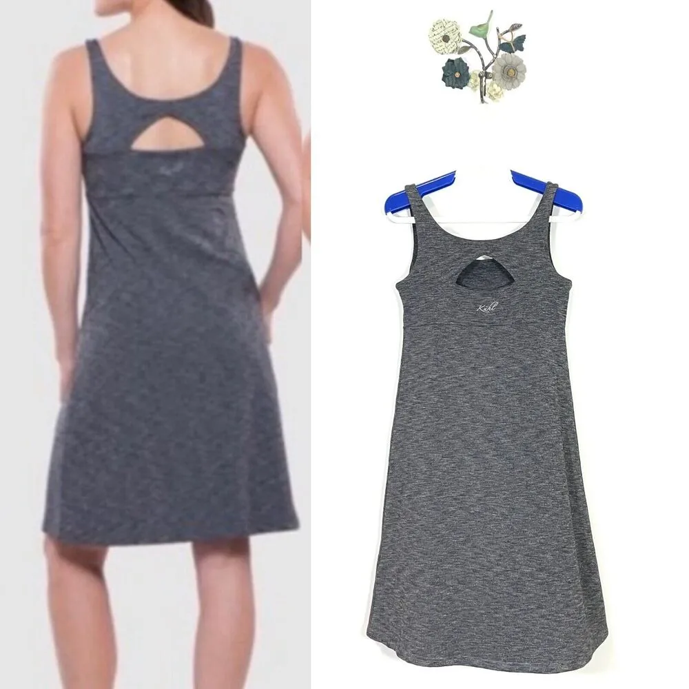 Kuhl Mova Aktiv Mini Tank Dress Womens Small Gray V-Neck Sleeveless Keyhole Back - Image 3