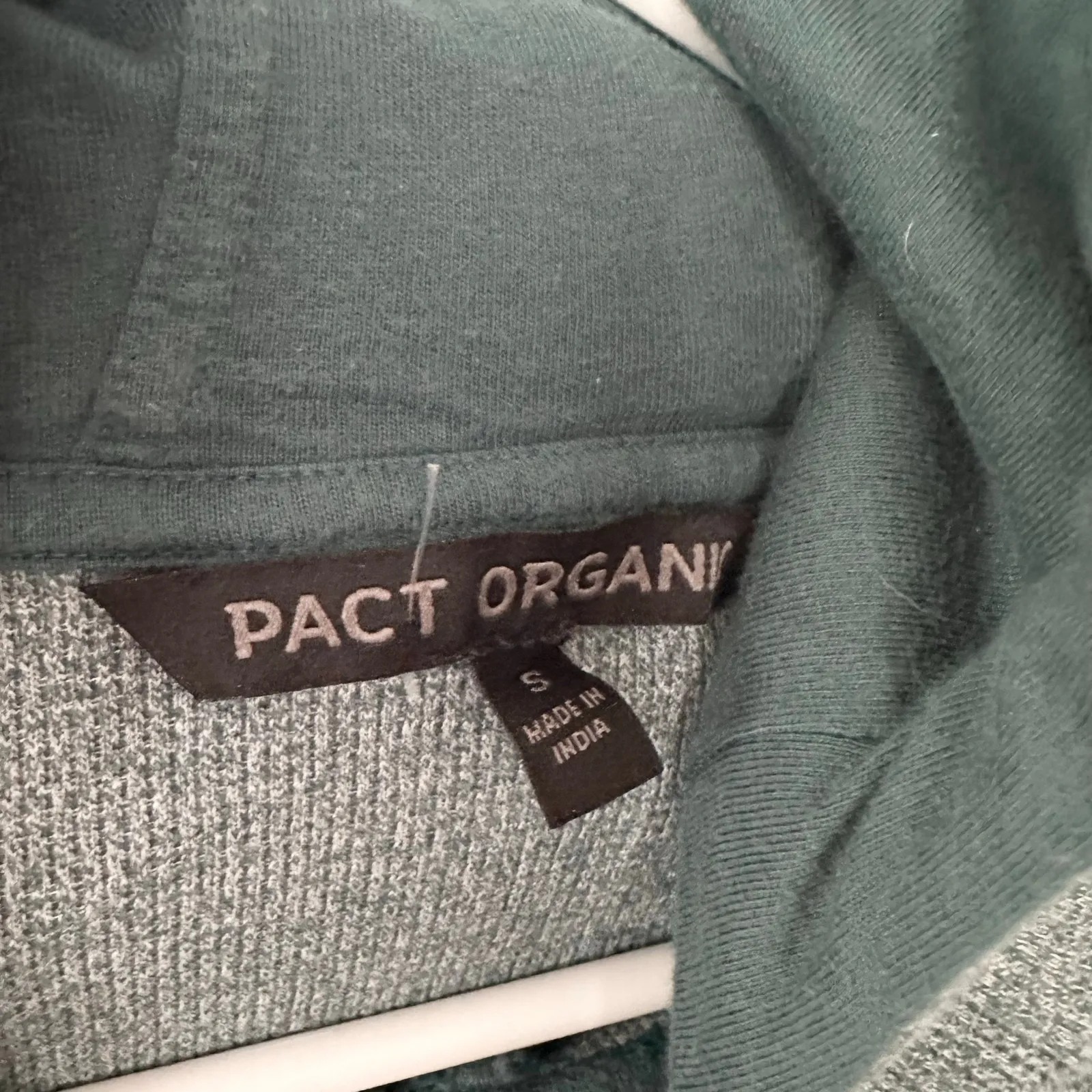 Pact Organic Two Tone Green Heather Full Zip Hooded Sweatshirt Jacket Small - Image 7