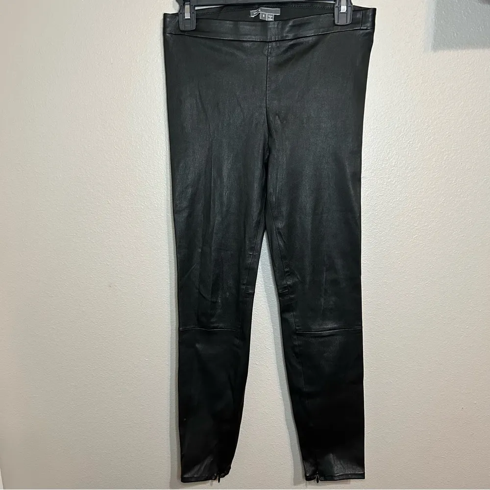 Vince Slim Fit Black 100% Leather Moto Legging Ankle Zip Trousers size small - Image 4