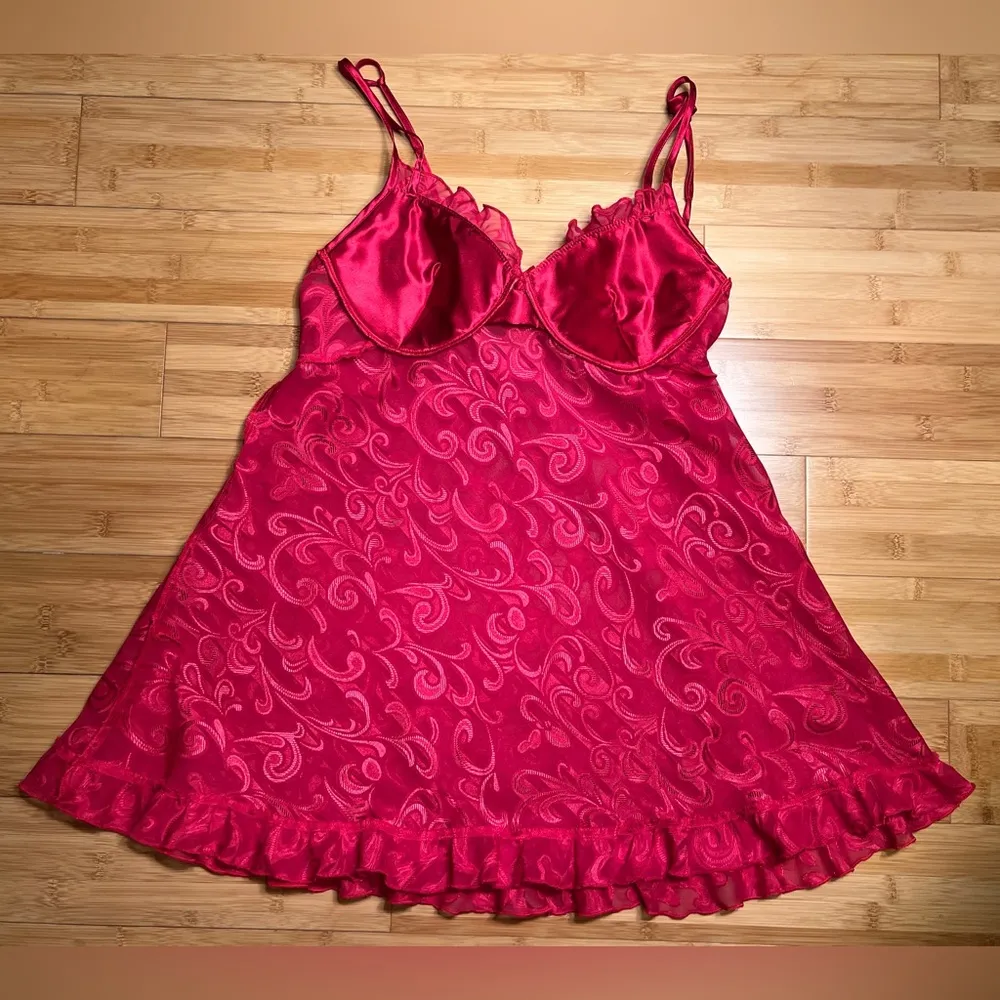 Cinema Etoile Seductivewear Red Sheer Chiffon Babydoll Lingerie Chemise,Y2K|Sz:S - Image 12