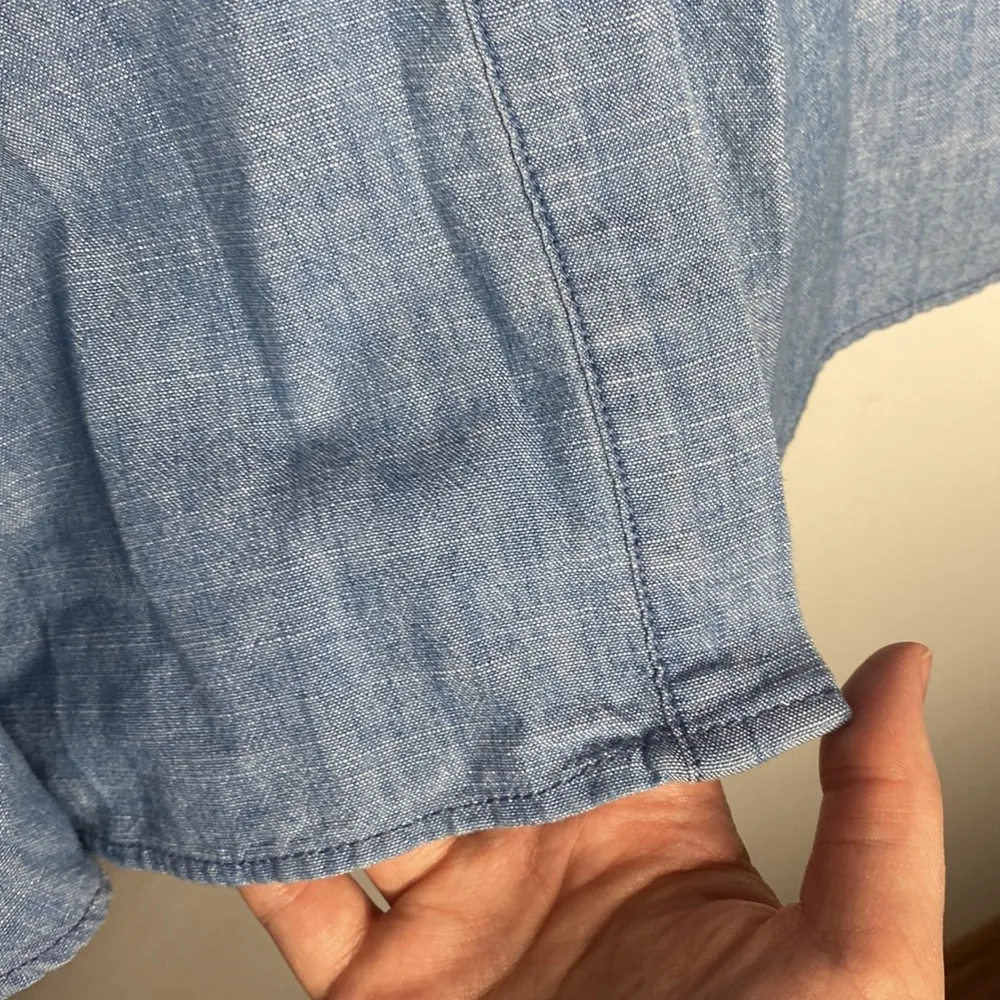 Madewell Denim Collarless Ruffle-Sleeve Shirt size XS - Image 91