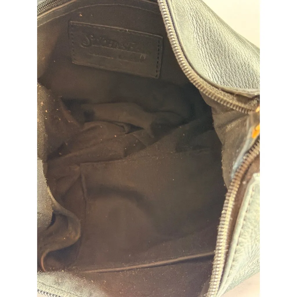 St. Johns Bay Black genuine Leather Shoulder Bag With Zipper Pockets & Adjustabl - Image 3