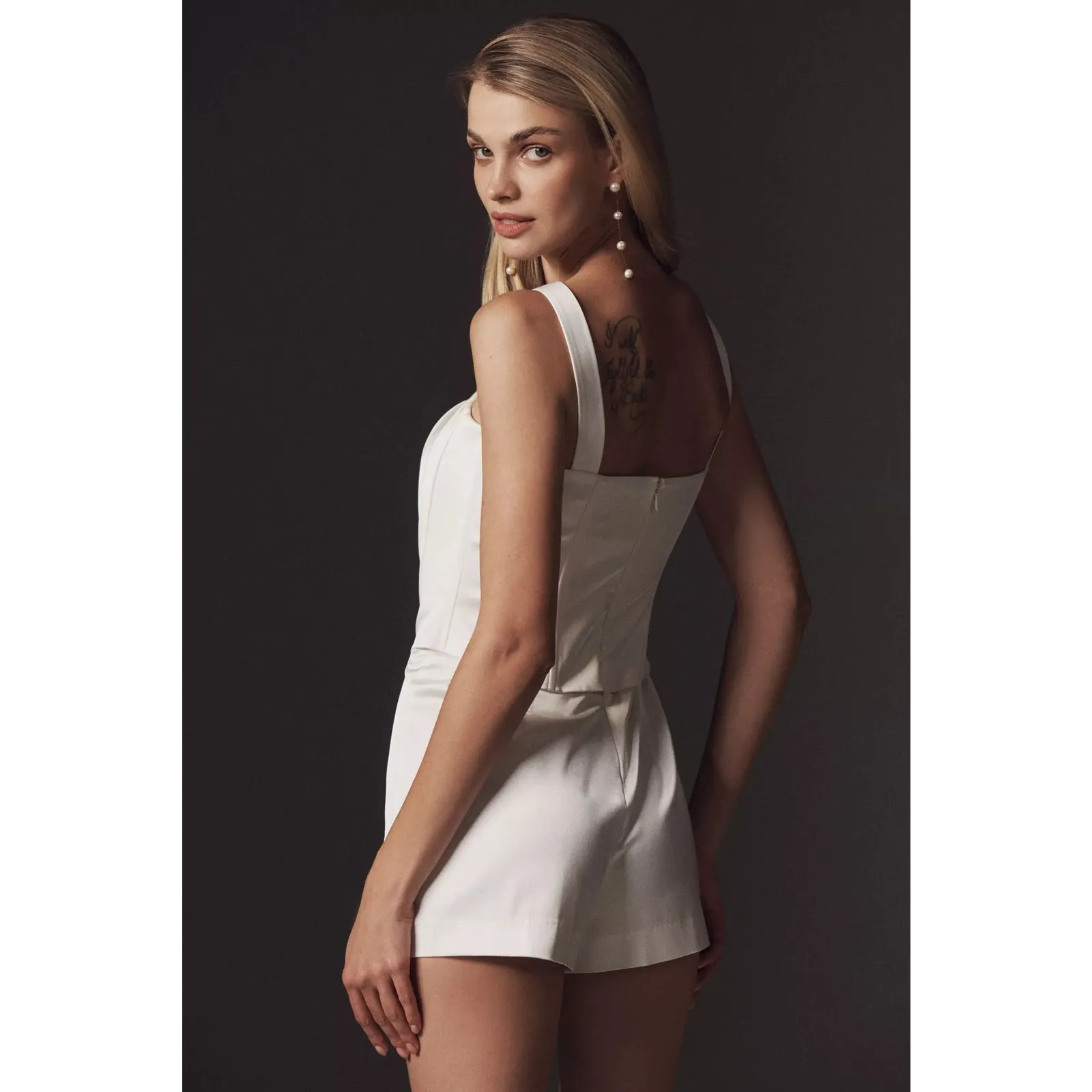 Mare Mare Satin Sleeveless Square-Neck Corset Romper White Small - Image 2