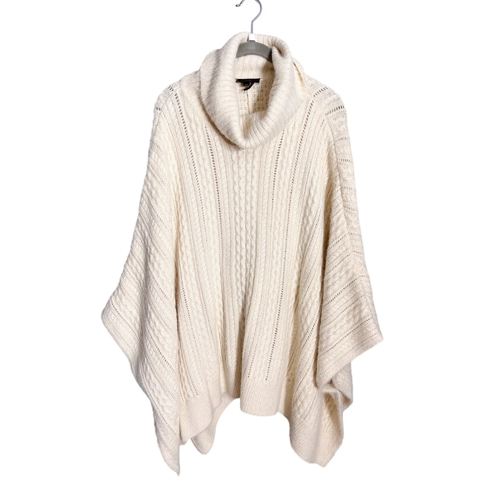 NEW Donna Karan Ivory Cable Knit Cowl Neck Poncho Sweater Cape - Image 4