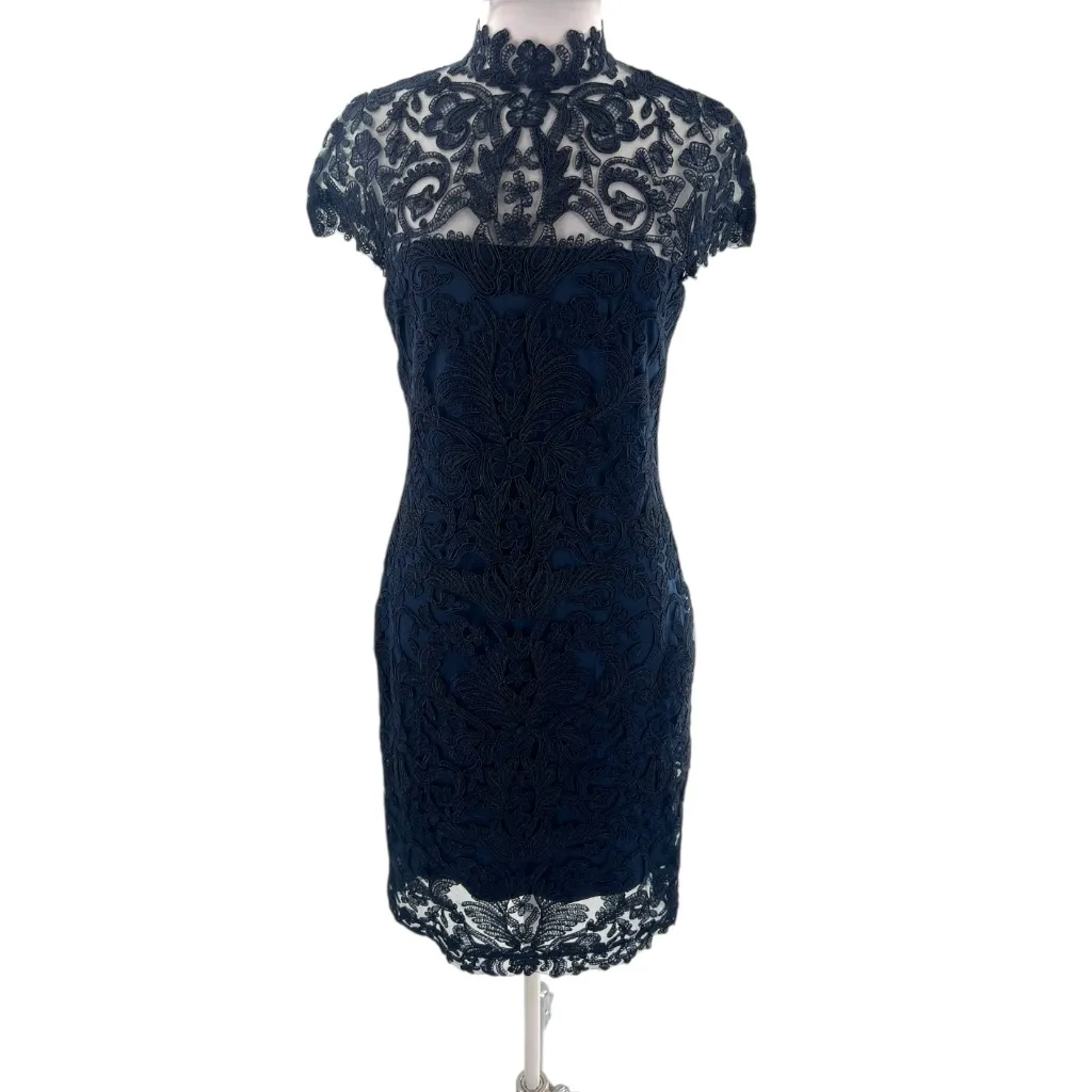 Tadashi Shoji Ella lace cocktail dress in navy blue sz 6 - Image 3
