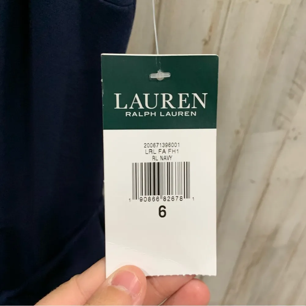 NWT Lauren Ralph Lauren Cropped Wideleg Navy Jumpsuit With Pockets V Neck - Image 4