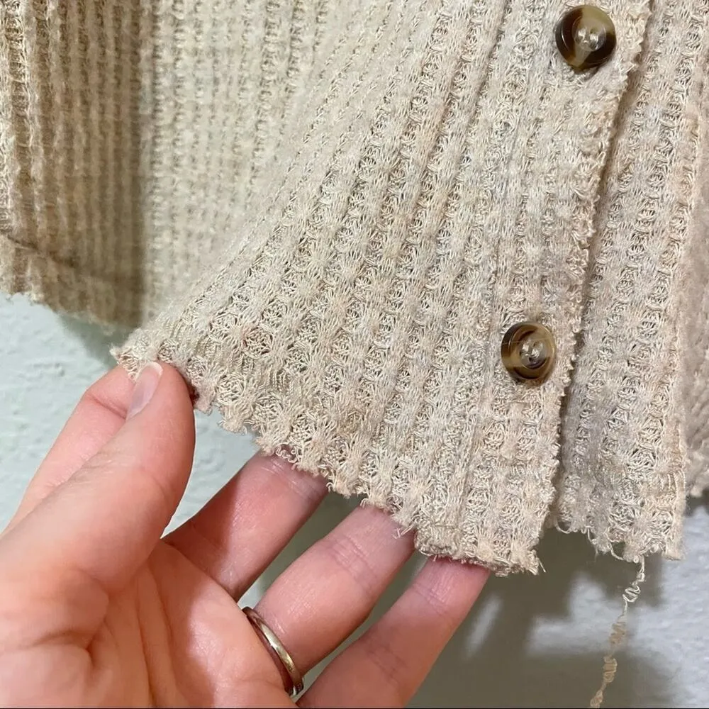 Out From Under Urban Outfitters Beige Waffle Knit Thermal Long Sleeve Blouse XS - Image 4