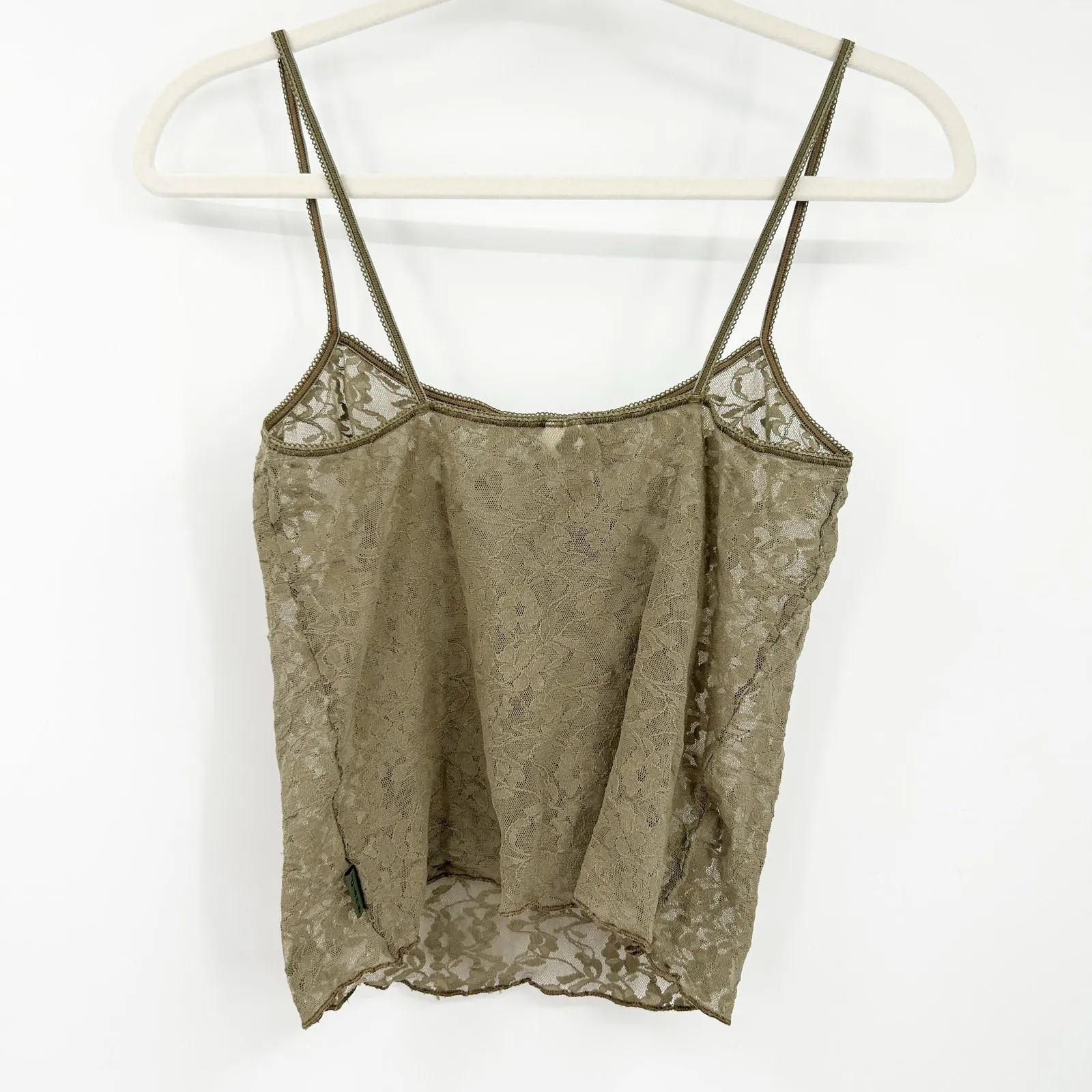 DKNY Womens‎ Y2K 2000s Coquette Sheer Lace Cami Top Camisole Size S Olive Green - Image 6