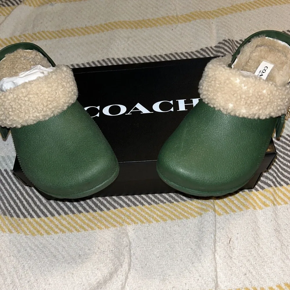 Coach Womens Lola Leather Slip On Flat Clogs Shoes Hunter Green 5B. Leather Uppe - Image 2