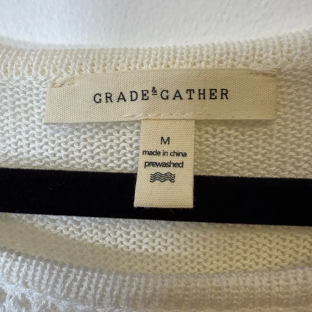 Grade & Gather White Vest Relaxed Fit Open Knit Striped Detail Women’s Medium - Image 7