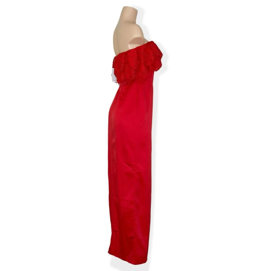 LOVERS + FRIENDS Sylvia Strapless Satin Gown, Flame Scarlet, Medium - Image 7