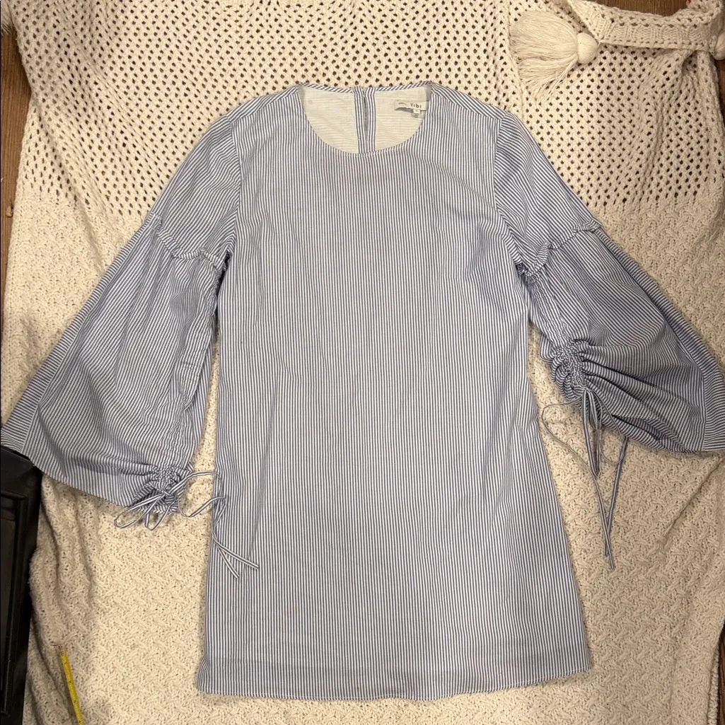 TIBI Elliot Striped Trapeze Dress Blue Dropped Shoulders Balloon
Sleeves Women 4 - Image 4