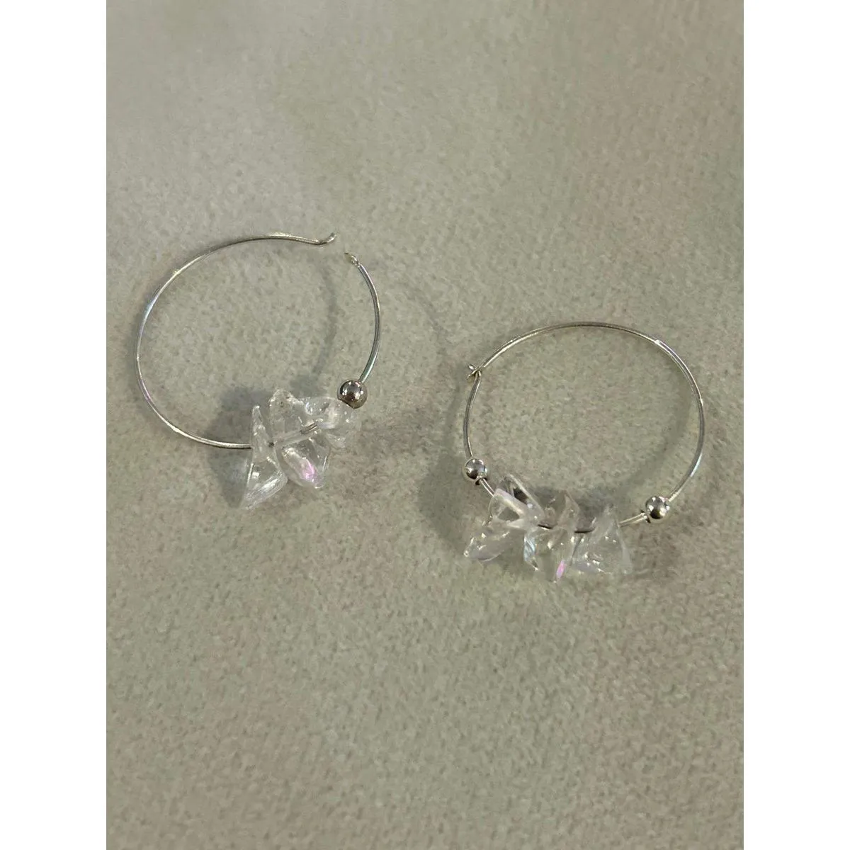 Earrings hoops with white decoration silver plated - Image 2
