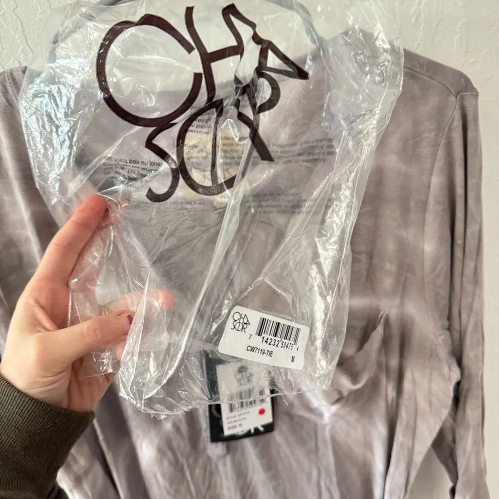 Chaser Shirtdress Tie Dye Belted Roll Tab Sleeves Purple Gray White V Neck M - Image 5