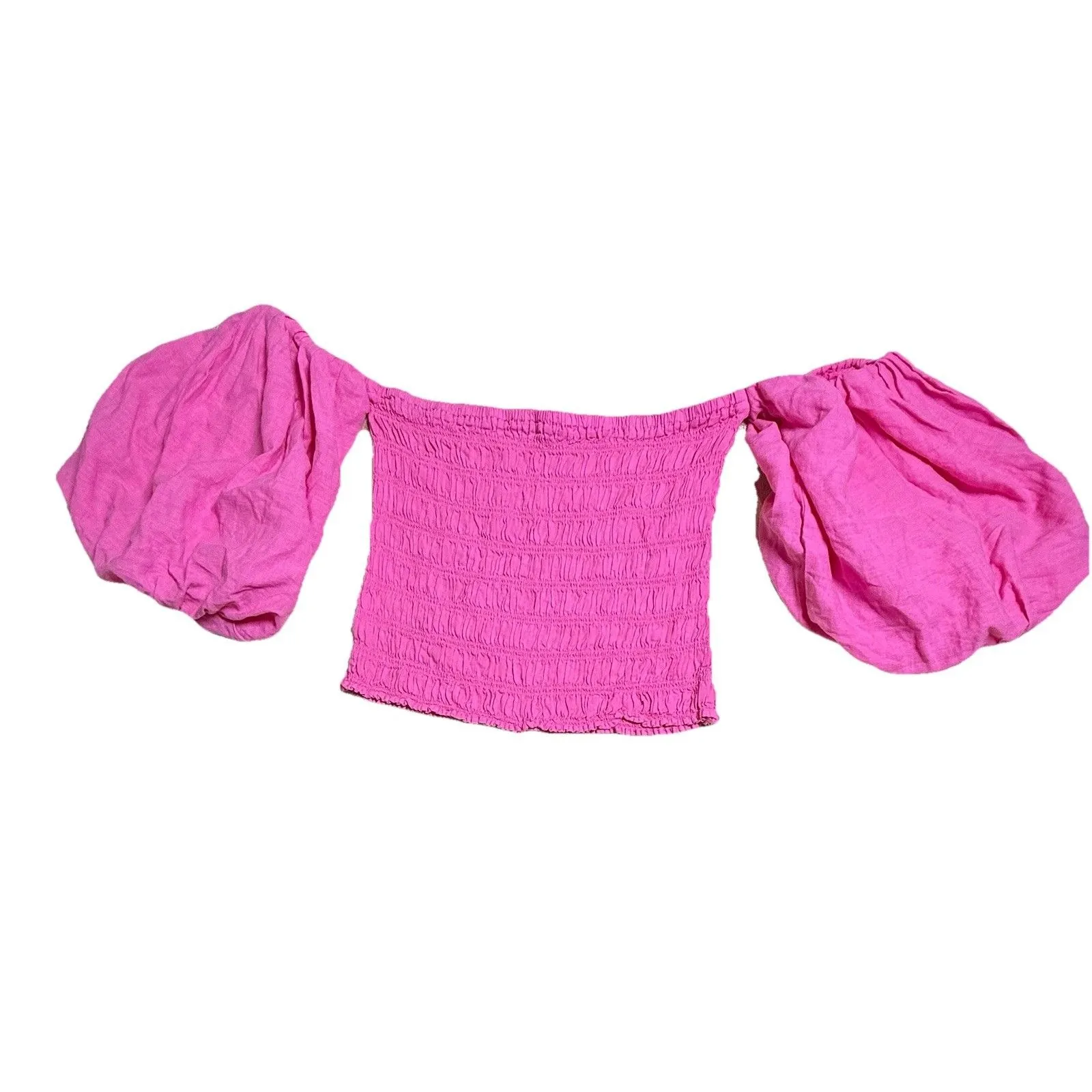 Young Fabulous & Broke Pink Smocked Off Shoulder Puff Sleeve Boho Top M - Image 7