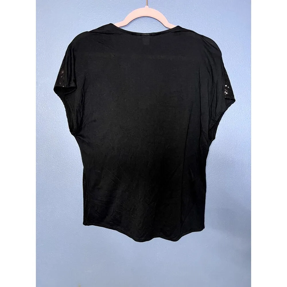 Moda International Glitter Black Going Out Top Sparkly Shirt New Years Eve Med - Image 2