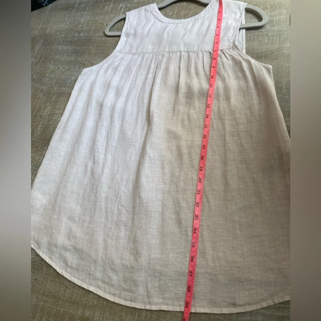 Tahari Beige Sleeveless Linen Blouse Sz S Button Popover Shirt Relaxed Lagenlook - Image 9