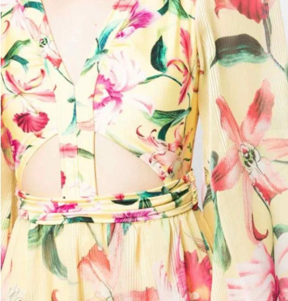 PatBO Laelia Cut Out Floral Maxi Dress Size XS Canary - Image 12