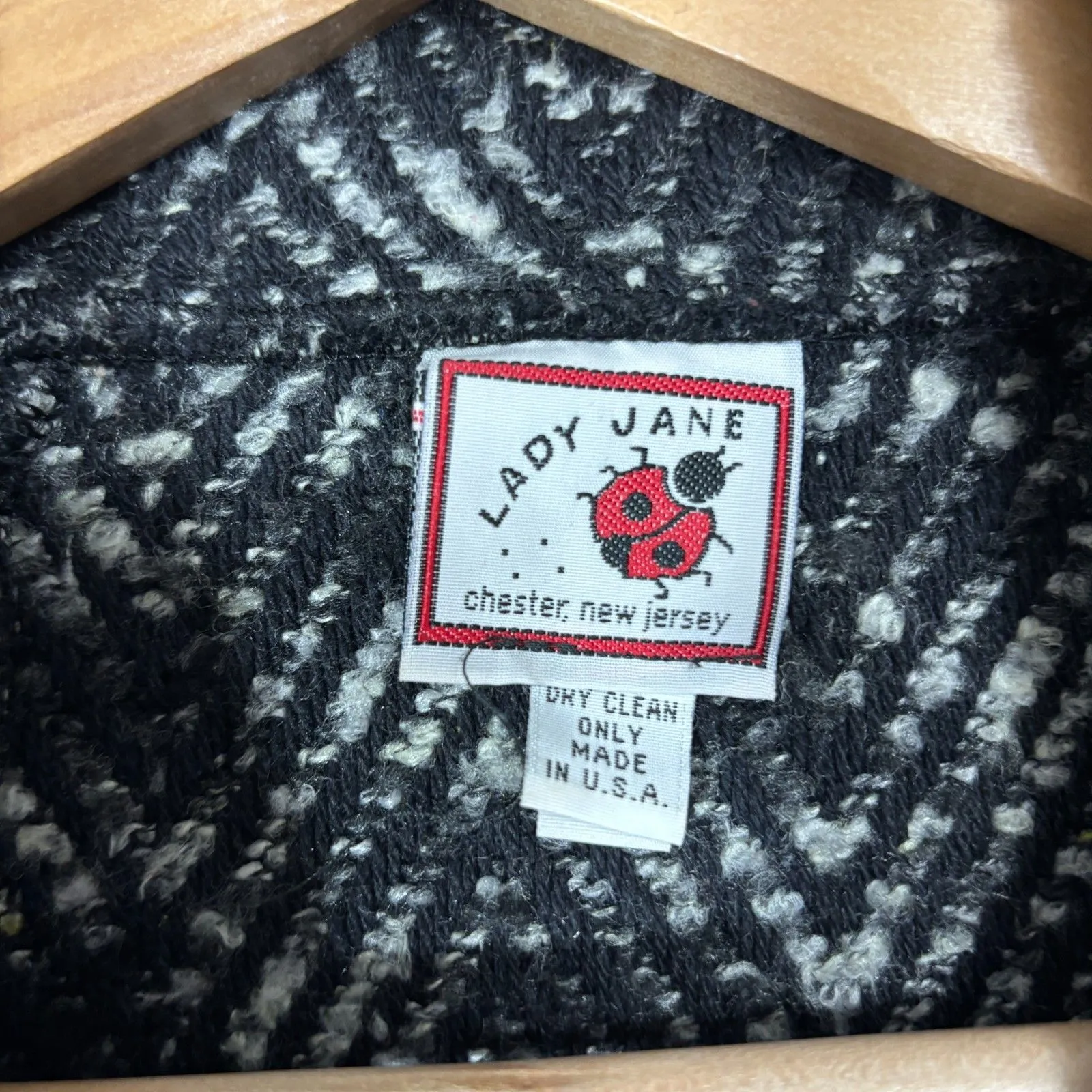 VTG Lady Jane 3 Button Womens Coat Herringbone Swing Textured Cottage 90's Sz L Black Size L - Image 8