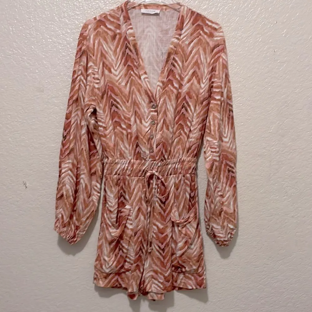 Amalie The Label Lotte Linen Blend Long Sleeve Playsuit Tonal Zebra SZ 4‎ Orange - Image 5