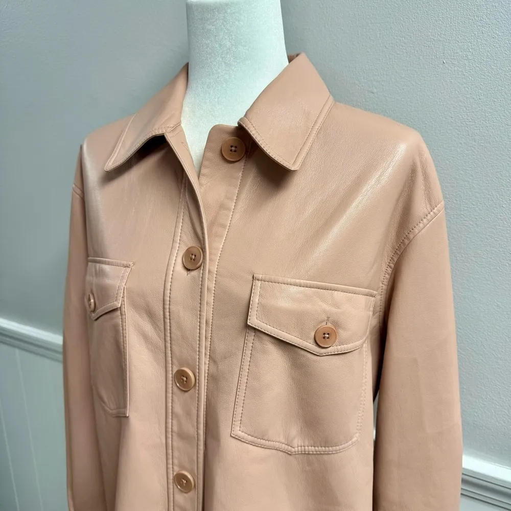 Wilfred The Ganna Shirt Jacket Button Up Vegan Faux Leather Light Pink Small S - Image 4