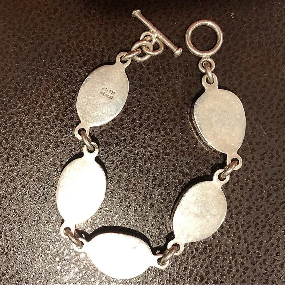 SOUTHWESTERN Mexico Sterling Silver Turquoise Cabochon Linked Bracelet - Image 3