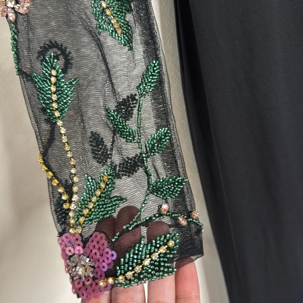 Max Duggal Black Beaded Illusion High Neck Trumpet Gown size 2 style 67870 - Image 7