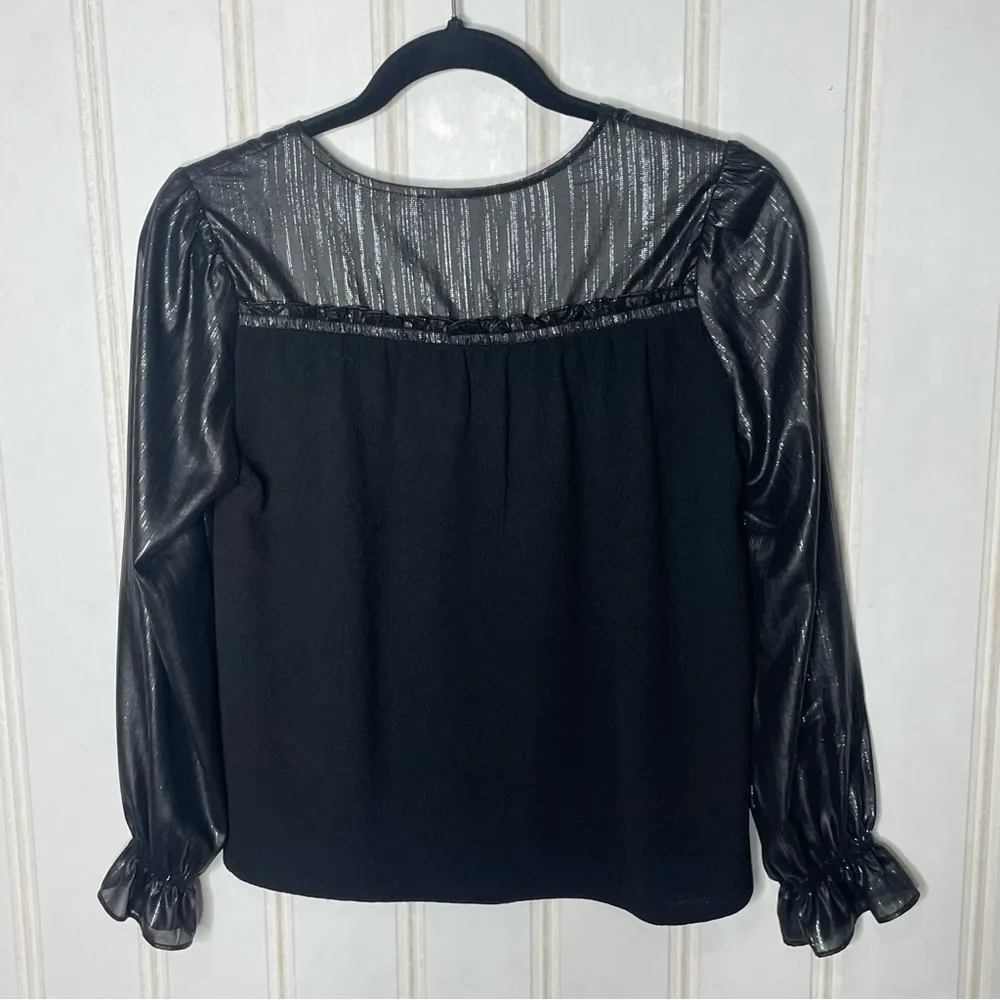 Anthropologie Current Air Bristol Blouse Puffed Sleeve Shimmer Black XS 240 - Image 10
