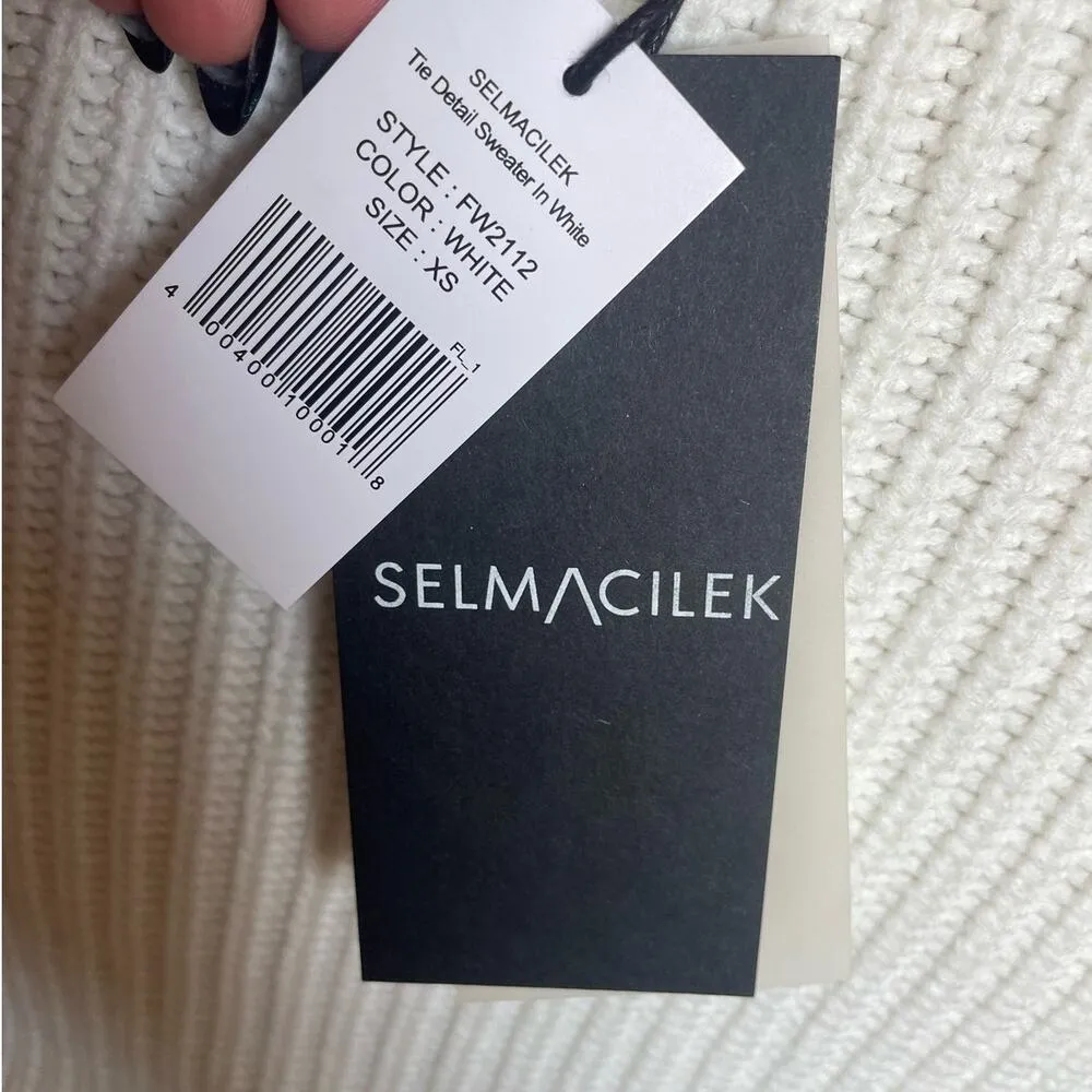 SELMACILEK Handmade Tie Detail Cropped Sweater in White Size XS X - Image 7