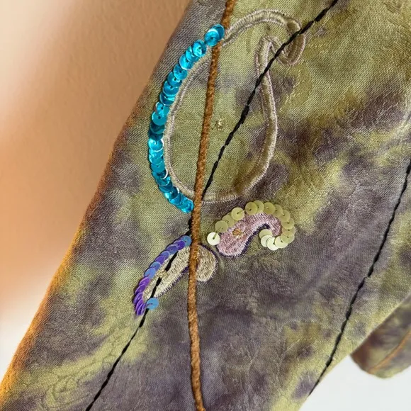 Indigo Moon Boho Embroidered Paisley Jacket M‎ Button Front Sequins Green Size M - Image 5