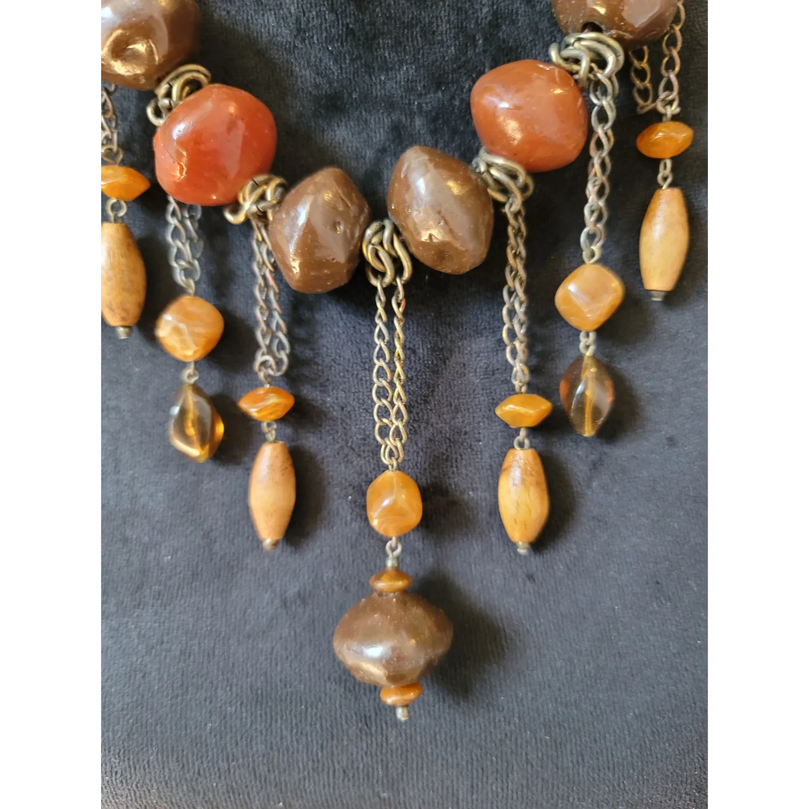 Women's Boho Beaded Statement Necklace With Chains And Lobster Clasp Lock - Image 3