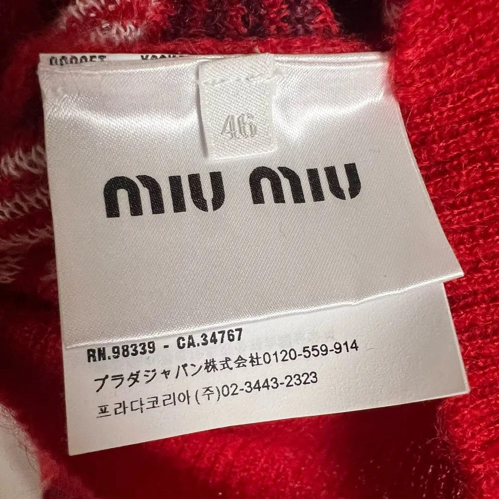 Miu Miu Red High Neck Checked Mohair Blend Pullover Sweater Size 46 - Image 9