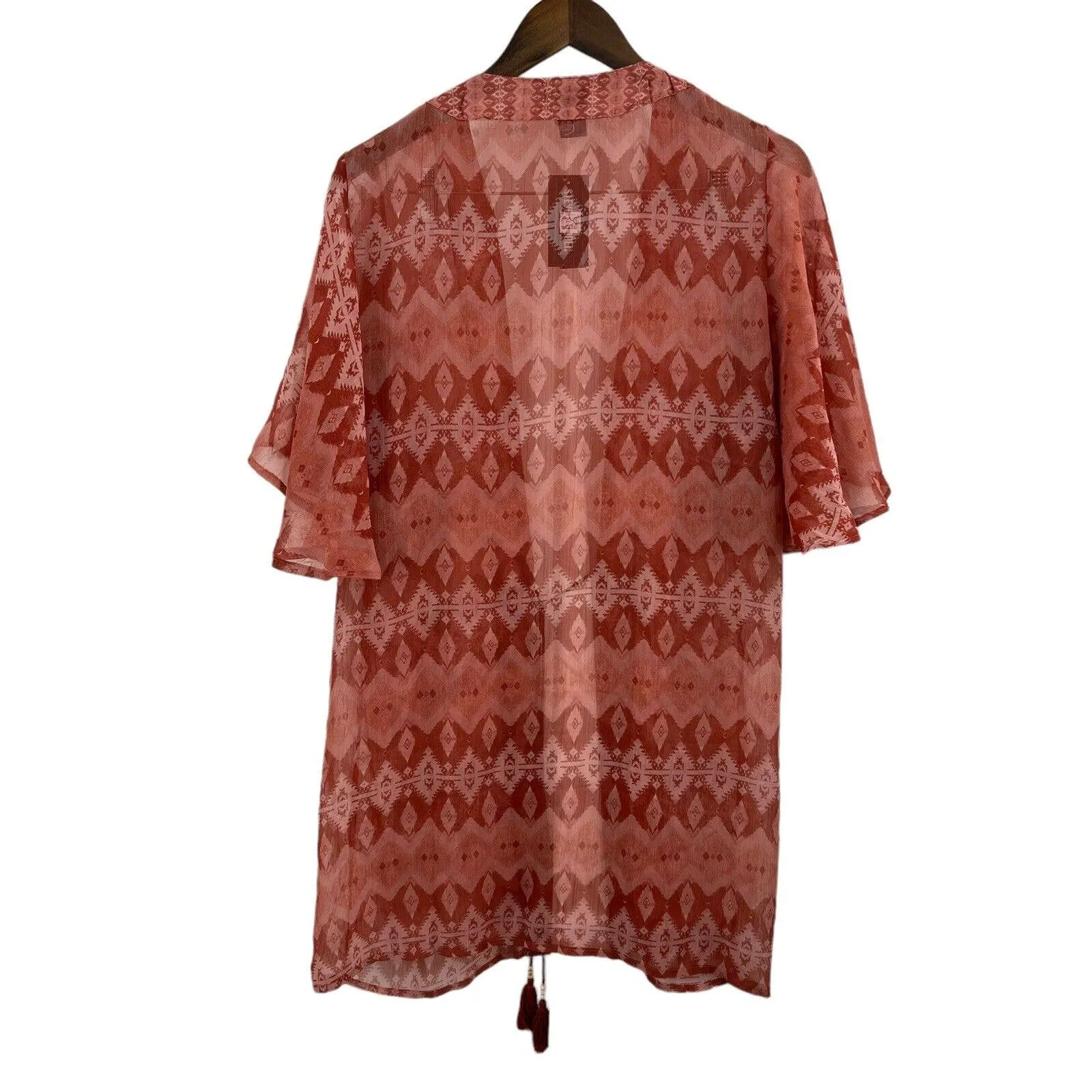 Steve Madden Tie Front Sheer Patterned Kimono Terracotta One‎ Size New - Image 4