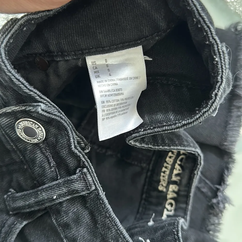 American Eagle High Waist Festival Black Denim Raw Hem Skirt Womens Sz 0 - Image 8