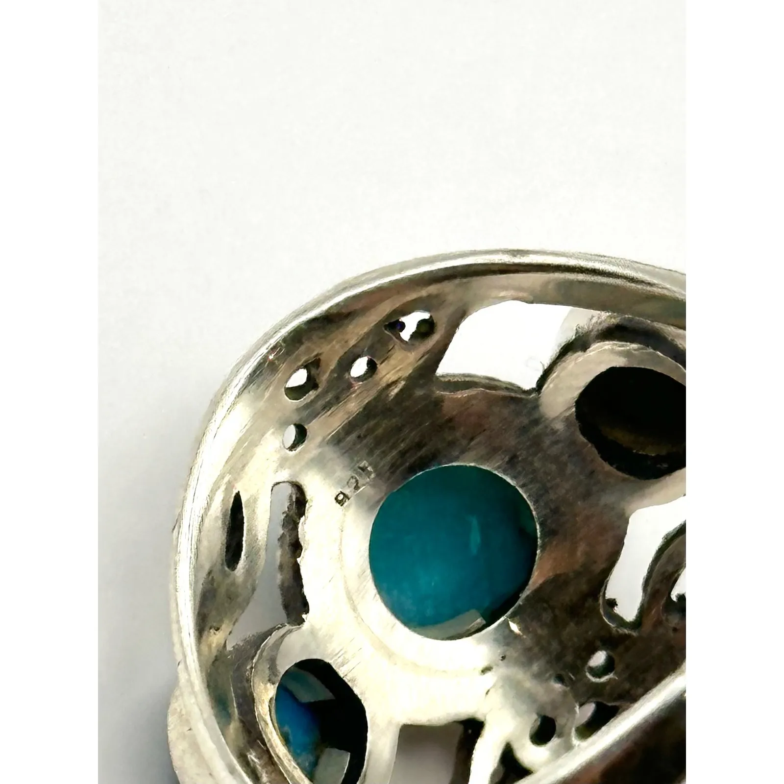 Turquoise Triple Stone Sterling Silver Ring Size 8‎ - Image 6