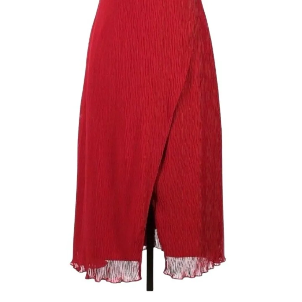 Keepsake the Label Skylines Red Pleated Chiffon Dress L Keyhole Wrap Cocktail Size L - Image 4