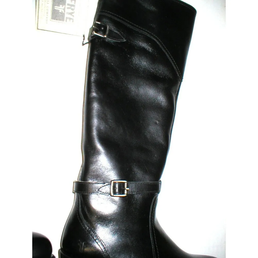 New $498 Black Womens 6 Frye Leather Boots Riding Tall Knee Buckle Dorado NWT - Image 3